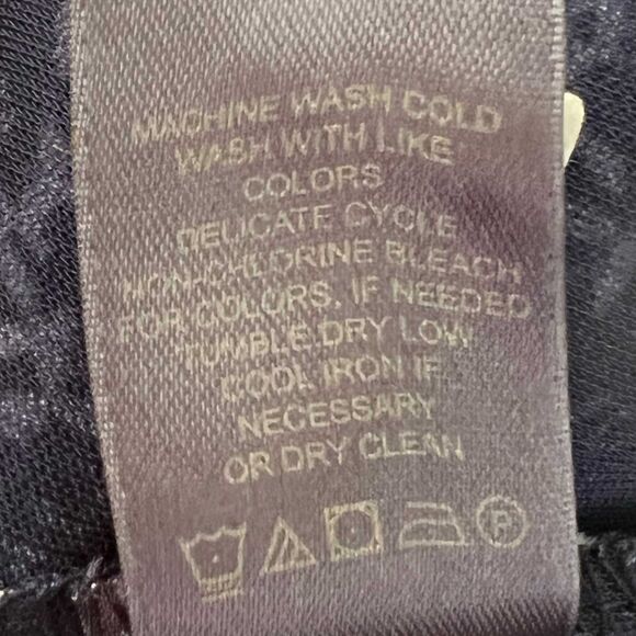 Liz Claiborne Navy Leaf Print Midi Dress Medium Stretch V-Neck - Picture 4 of 8